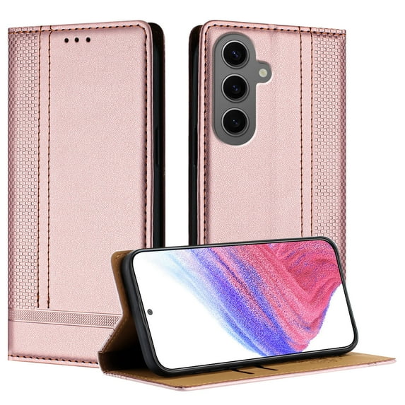 Allytechgroup Case for Samsung Galaxy A26 5G, PU Leather Flip Wallet Phone Case RFID Blocking Built-in Credit Card Slot Shockproof Protective Back Cover for Samsung Galaxy A26 5G, Rosegold