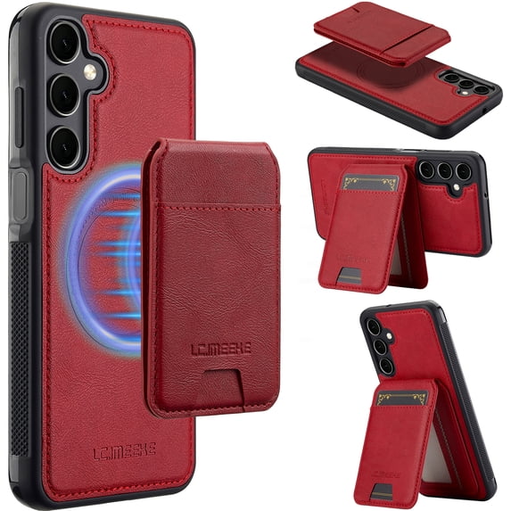 Allytechgroup Case for Samsung Galaxy A52, 2 In 1 Wallet Stand Case with Detachable Card Holder Support Wireless Charging Shockproof Magnetic Back Cover for Samsung Galaxy A52, Red