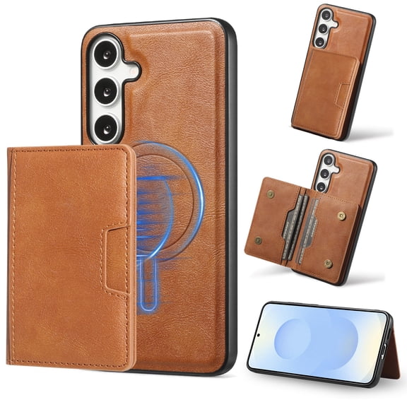 Allytechgroup Case for Samsung Galaxy A52 5G with Cards Holder, RFID Blocking 2 In 1 Wallet Case with Stand Support Wireless Charging Shockproof Magnetic Back Cover for Women Men, Brown