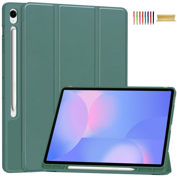 Allytechgroup Case for Samsung Galaxy S10 FE+ Plus 13.1" SM-X620 X626B, PU Leather TPU Inner Multi Angle Viewing Stand Slim Fit Shockproof S Pen Holder Smart Cover Auto Sleep Wake, Darkgreen