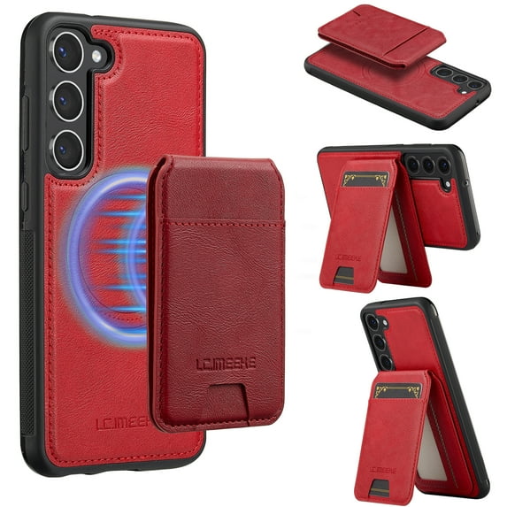 Allytechgroup Case for Samsung Galaxy S21+, 2 In 1 Wallet Stand Case with Detachable Card Holder Support Wireless Charging Shockproof Magnetic Back Cover for Samsung Galaxy S21+, Red