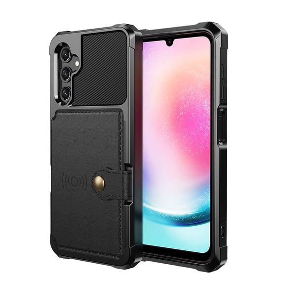 Allytechgroup Case for Samsung Galaxy S21 FE, Flip Card Pocket Feature Magnetic Car Mount Shockproof Anti-drop Heavy Duty Protective Case for Samsung Galaxy S21 FE 2024, Black