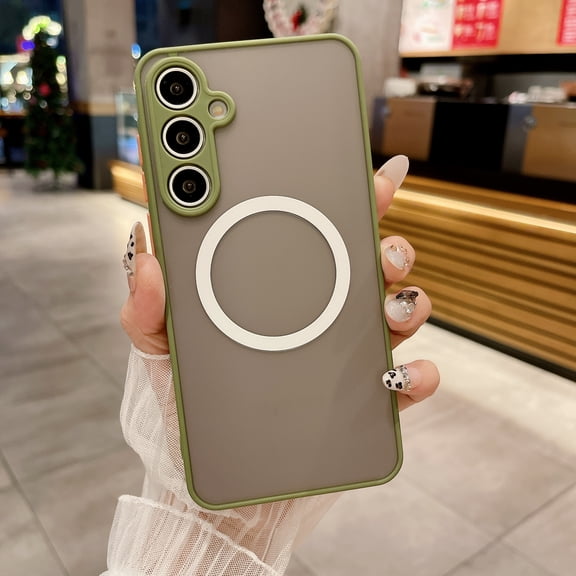 Allytechgroup Case for Samsung Galaxy S21 FE Women Men, Support Wireless Charging Slim Fit Phone Case Shockproof Protective Magnetic Back Cover for Samsung Galaxy S21 FE, Matchagreen