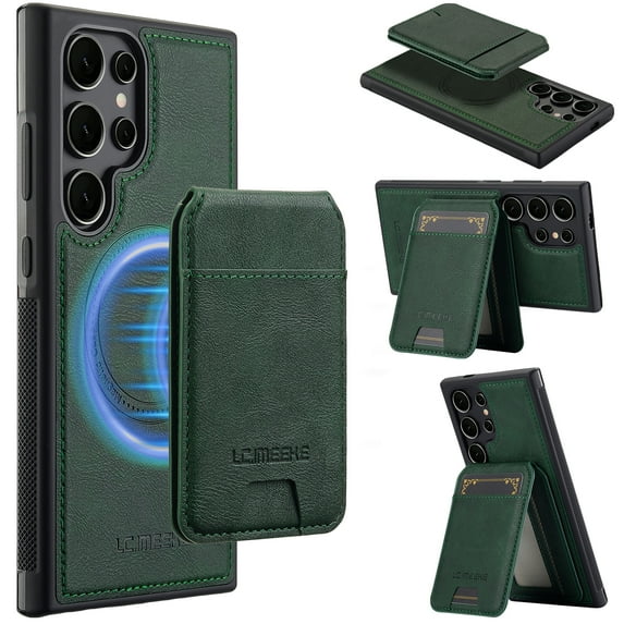 Allytechgroup Case for Samsung Galaxy S21 Ultra, 2 In 1 Wallet Stand Case with Detachable Card Holder Support Wireless Charging Shockproof Magnetic Back Cover for Samsung Galaxy S21 Ultra, Green