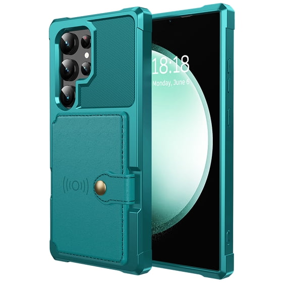 Allytechgroup Case for Samsung Galaxy S21 Ultra, Flip Card Pocket Feature Magnetic Car Mount Shockproof Anti-drop Heavy Duty Protective Case for Samsung Galaxy S21 Ultra 2024, Green