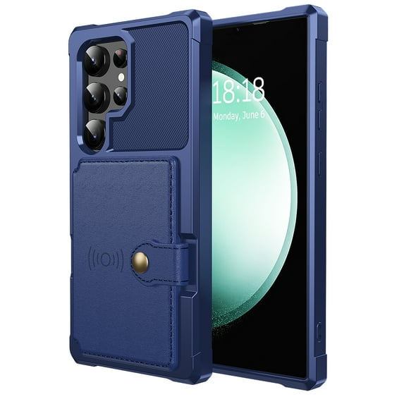 Allytechgroup Case for Samsung Galaxy S21 Ultra, Flip Card Pocket Feature Magnetic Car Mount Shockproof Anti-drop Heavy Duty Protective Case for Samsung Galaxy S21 Ultra 2024, Darkblue