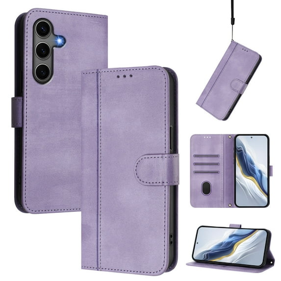 Allytechgroup Case for Samsung Galaxy S22 with Credit Card Slot, RFID Blocking PU Leather Flip Wallet Stand Phone Case with Lanyard Shockproof and Anti-Scratch Cover for Samsung Galaxy S22, Purple