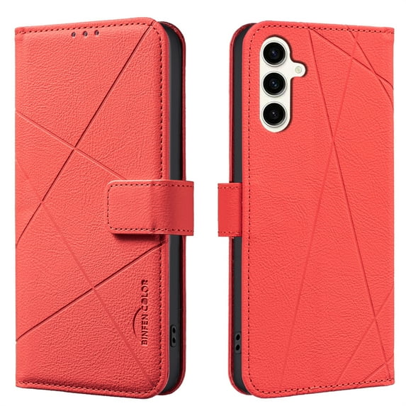 Allytechgroup Case for Samsung Galaxy S22 with Credit Card Slot, RFID Blocking PU Leather Slim Stand Wallet Flip Case Shockproof Full Body Cover Bumper for Samsung Galaxy S22, Red