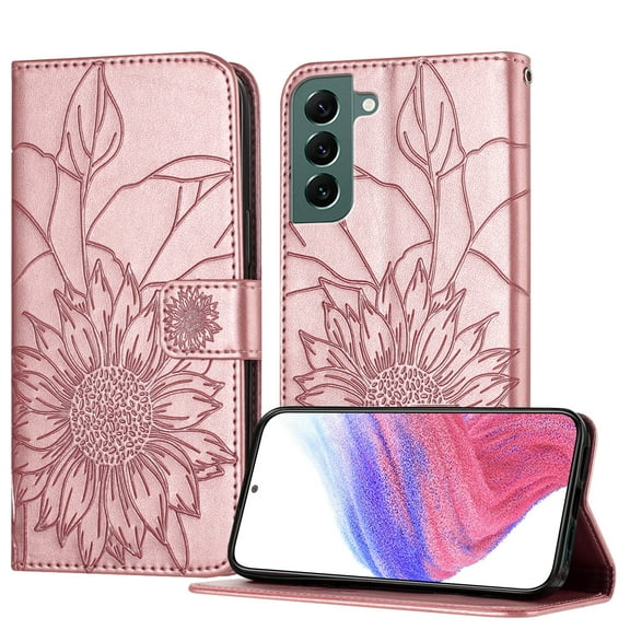 Allytechgroup Case for Samsung Galaxy S22 Plus with Credit Card Slot, PU Leather RFID Blocking Flip Wallet Phone Case Stand Shockproof Protective Back Cover for Samsung Galaxy S22 Plus, Rosegold