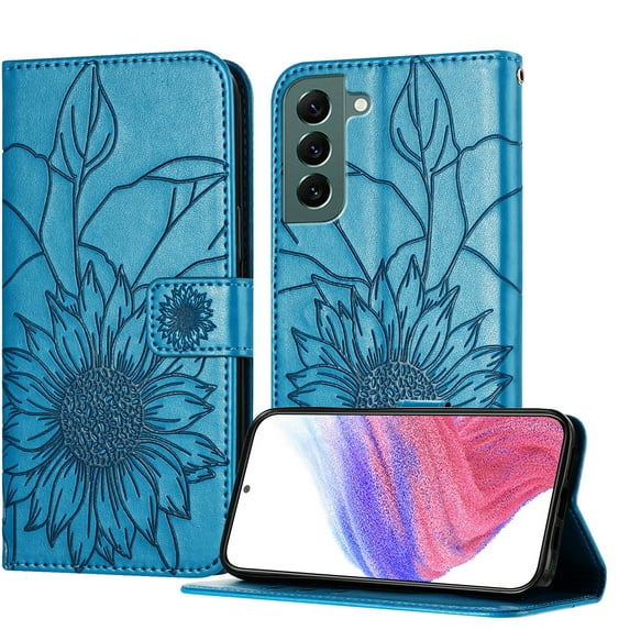 Allytechgroup Case for Samsung Galaxy S22 Plus with Credit Card Slot, PU Leather RFID Blocking Flip Wallet Phone Case Stand Shockproof Protective Back Cover for Samsung Galaxy S22 Plus, Blue