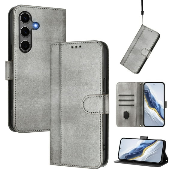 Allytechgroup Case for Samsung Galaxy S23 FE with Credit Card Slot, RFID Blocking PU Leather Flip Wallet Stand Phone Case with Lanyard Shockproof and Anti-Scratch Cover, Gray
