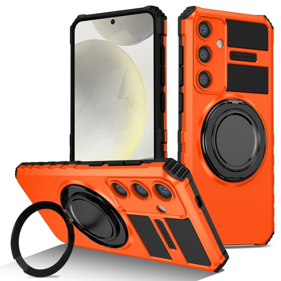 Allytechgroup Case for Samsung Galaxy S24 with 1 Pack Screen Protector, 360° Rotatable Magnetic Ring Stand - Compatible with MagSafe Military-Grade Protection Slim Fit Cover for Women Men, Orange