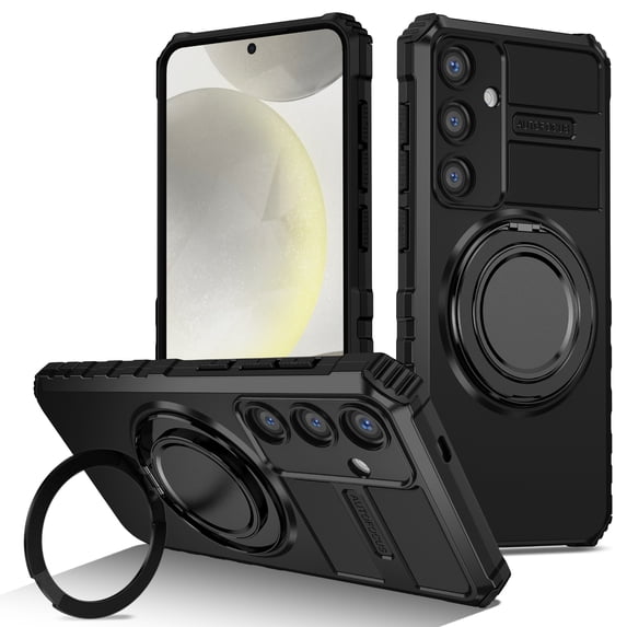 Allytechgroup Case for Samsung Galaxy S24 with 1 Pack Screen Protector, 360° Rotatable Magnetic Ring Stand - Compatible with MagSafe Military-Grade Protection Slim Fit Cover for Women Men, Black