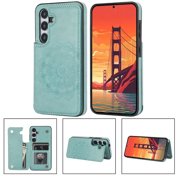 Allytechgroup Case for Samsung Galaxy S24+ with Credit Card Slot, RFID Blocking PU Leather Slim Stand Shell Anti-shock Military Grade Drop Protection for Samsung Galaxy S24+, Green