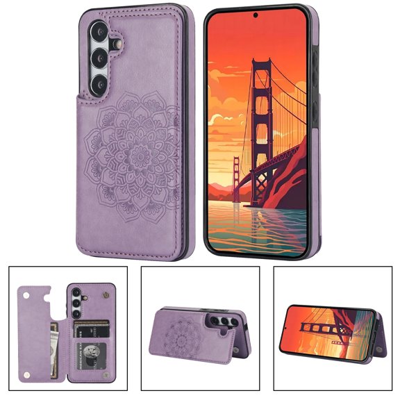 Allytechgroup Case for Samsung Galaxy S24+ with Credit Card Slot, RFID Blocking PU Leather Slim Stand Shell Anti-shock Military Grade Drop Protection for Samsung Galaxy S24+, Purple