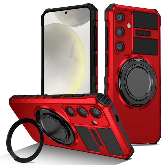 Allytechgroup Case for Samsung Galaxy S25+, 360° Rotatable Magnetic Ring Stand Military-Grade Protection Anti-Scratch & Anti-Fingerprint Slim Fit Cover for Galaxy S25, Red