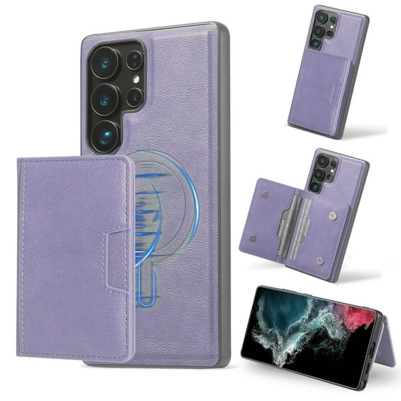 Allytechgroup Case for Samsung Galaxy S25+ with Cards Holder, RFID Blocking 2 In 1 Wallet Case with Stand Support Wireless Charging Shockproof Magnetic Back Cover for Women Men, Purple