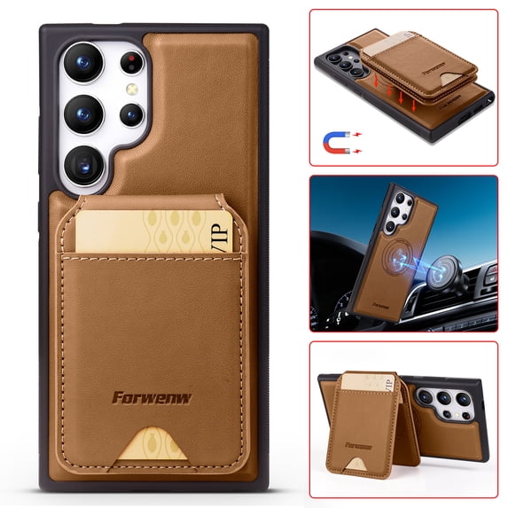 Allytechgroup Case for Samsung Galaxy S25 with Detachable Cards Holder, RFID Blocking 2 In 1 Wallet Case with Kickstand Shockproof Back Cover Shell for Samsung Galaxy S25, Brown