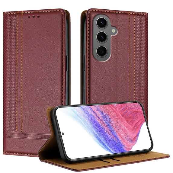 Allytechgroup Case for Samsung Galaxy S25 Edge, PU Leather Flip Wallet Phone Case RFID Blocking Built-in Credit Card Slot Shockproof Protective Back Cover for Samsung Galaxy S25 Edge, Winered