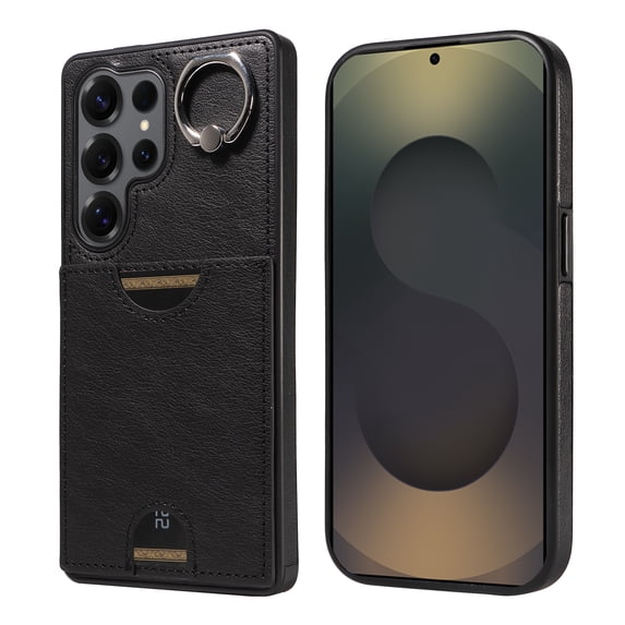 Allytechgroup Case for Samsung Galaxy S25+ with Stand, RFID Blocking PU Leather Shockproof Cover with Kickstand & Credit Card Slot Drop Protection for Samsung Galaxy S25+, Black
