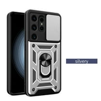 Allytechgroup Case for Samsung Galaxy S25 Ultra, Galaxy S25 Ultra Case with Slide Lens Cover, [Rotated Ring Kickstand] Heavy Duty [Military Grade Protection] Silicone Shockproof Rugged Case, Silver