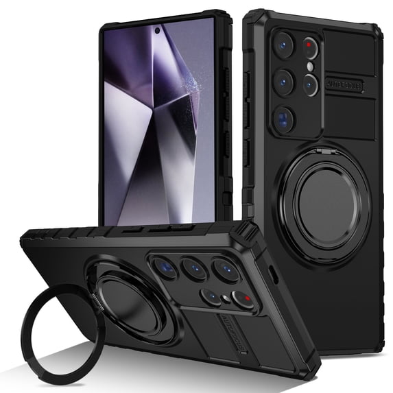 Allytechgroup Case for Samsung Galaxy S25 Ultra, 360° Rotatable Magnetic Ring Stand Military-Grade Protection Anti-Scratch & Anti-Fingerprint Slim Fit Cover for Galaxy S25 Ultra, Black