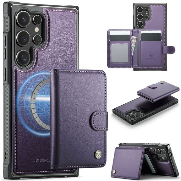 Allytechgroup Case for Samsung Galaxy S25 Ultra with Card Holder, RFID Blocking PU Leather Slim Stand Phone Case [Compatible with Magsafe] Shockproof Cover for Samsung Galaxy S25 Ultra, Purple