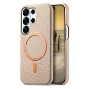 Allytechgroup Case for Samsung Galaxy S26 Ultra, Compatible with Mag-safe Slim Fit PU Leather Rugged Anti-Fingerprint Non-Slip Shockproof Back Cover for Samsung Galaxy S26 Ultra, Khaki