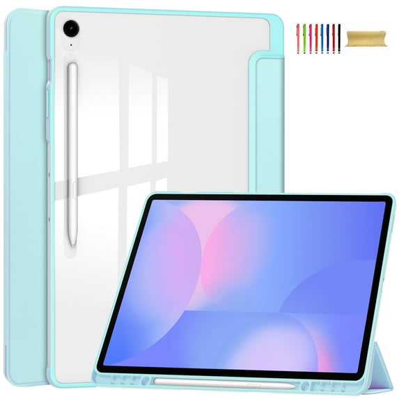 Allytechgroup Case for Samsung Galaxy Tab S10 FE+ Plus 13.1 Inch 2025, PU Leather Auto Sleep Wake Trifold Stand with Clear Back Cover Shockproof Tablet Case with S Pen Holder,Skylue