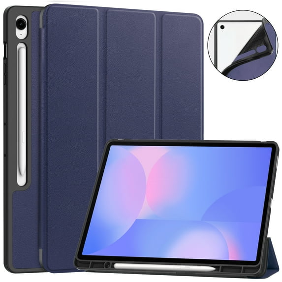 Allytechgroup Case for Samsung Galaxy Tab S10 FE+ Plus 13.1 Inch 2025 SM-X620 X626B, Trifold Stand Slim Fit with S Pen Holder Cover Auto Sleep Wake Protective PU Leather TPU Inner Shell, Darkblue