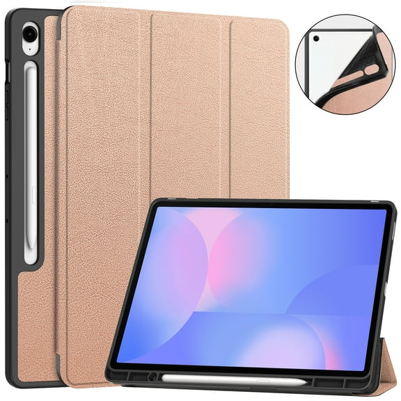 Allytechgroup Case for Samsung Galaxy Tab S10 FE+ Plus 13.1 Inch 2025 SM-X620 X626B, Trifold Stand Slim Fit with S Pen Holder Cover Auto Sleep Wake Protective PU Leather TPU Inner Shell, Rosegold