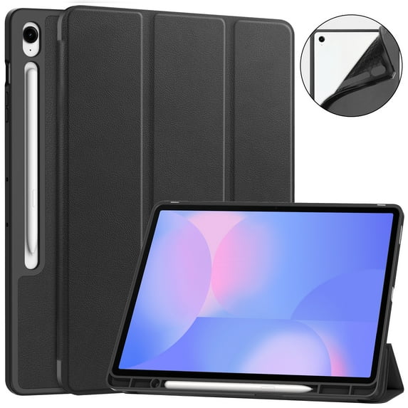 Allytechgroup Case for Samsung Galaxy Tab S10 FE+ Plus 13.1 Inch 2025 SM-X620 X626B, Trifold Stand Slim Fit with S Pen Holder Cover Auto Sleep Wake Protective PU Leather TPU Inner Shell, Black
