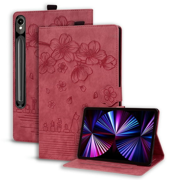 Allytechgroup Case for Samsung Galaxy Tab S10 FE+ / S10 FE Plus 13.1 inch X620 / X626B, Lightweight Premium PU Leather Tablet Case with Credit Card Slot Shockproof Protective Cover, Winered