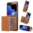 thumbnail image 1 of Allytechgroup Case for Samsung Galaxy Z Flip 4 with Cards Holder, RFID Blocking 2 In 1 Wallet Case with Stand Support Wireless Charging Shockproof Magnetic Back Cover for Women Men, Brown, 1 of 6