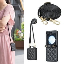 Allytechgroup Case for Samsung Galaxy Z Flip 7 FE/ 6, Slim Lightweight PU Leather Shock-Absorbent Non-Slip Cover with Shoulder Strap Plastic Protective Phone Case for Galaxy Z Flip 7 FE/ 6, Black