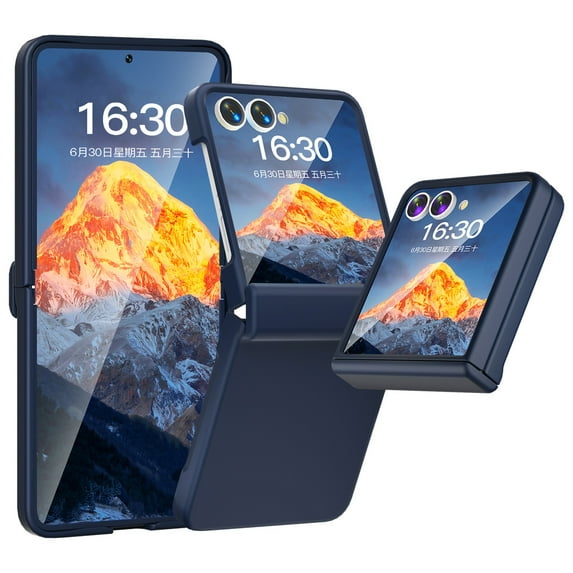 Allytechgroup Case for Samsung Galaxy Z Flip 7 with Built-In Tempered Glass, Slim Non-Slip Grip Shock-Absorbent Hinge Protection Wireless Charging Compatible for Samsung Galaxy Z Flip 7, Blue
