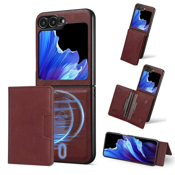Allytechgroup Case for Samsung Galaxy Z Flip 7 with Cards Holder, RFID Blocking 2 In 1 Wallet Case with Stand Support Wireless Charging Shockproof Magnetic Back Cover for Women Men, Winered