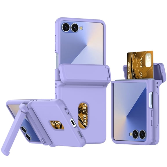 Allytechgroup Case for For Samsung Galaxy Z Flip 7 FE/ 6, Shockproof Rigid Plastic Flip Cover with Card Slot, Built-in Kickstand Anti-Scratch & Drop Protection Foldable Phone Accessory, Purple