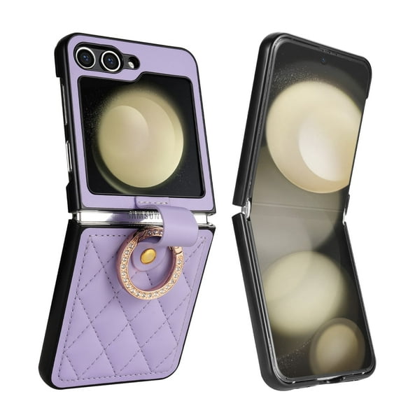 Allytechgroup Case for Samsung Galaxy Z Flip 7, PU Leather Slim Fit Ring Shockproof Military Grade Drop Protection Compatible with Samsung Galaxy Z Flip 7 for Women Girls, Purple