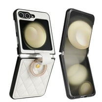 Allytechgroup Case for Samsung Galaxy Z Flip 7, PU Leather Slim Fit Ring Shockproof Military Grade Drop Protection Compatible with Samsung Galaxy Z Flip 7 for Women Girls, White