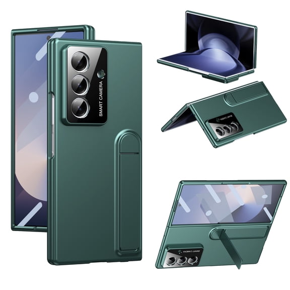 Allytechgroup Case for Samsung Galaxy Z Fold 3 with Kickstand,Built-in Tempered Glass Screen Protector Rugged Slim Design Anti-Scratch Shock-Absorbent Lightweight Non-Slip Glossy Finish, Green