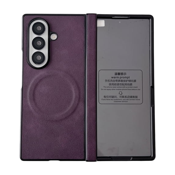 Allytechgroup Case for Samsung Galaxy Z Fold 3 with Screen Protector & Hinge Protection, Compatible with MagSafe Slim PU Leather Lightweight Shockproof Protective Wireless Charging Phone Shell, Purple