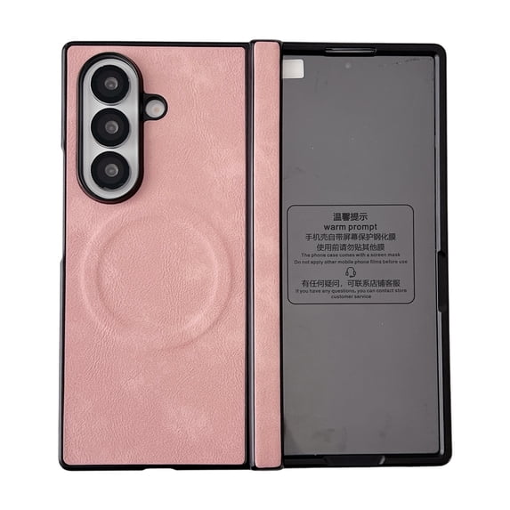 Allytechgroup Case for Samsung Galaxy Z Fold 3 with Screen Protector & Hinge Protection, Compatible with MagSafe Slim PU Leather Lightweight Shockproof Protective Wireless Charging Phone Shell, Pink