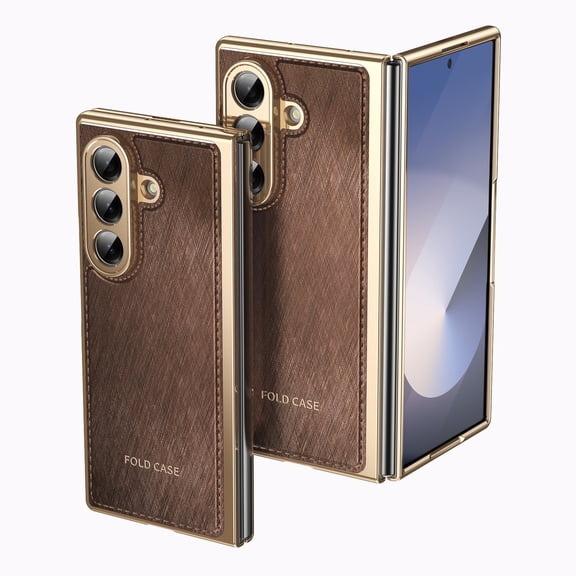 Allytechgroup Case for Samsung Galaxy Z Fold 3 with Screen Protector, Support Wireless Charging Rugged Flip Cover Lightweight Non-Slip Rigid Plastic Anti-Scratch Shockproof Back Shell, Brown