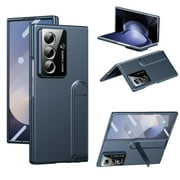 Allytechgroup Case for Samsung Galaxy Z Fold 4 with Kickstand,Built-in Tempered Glass Screen Protector Rugged Slim Design Anti-Scratch Shock-Absorbent Lightweight Non-Slip Glossy Finish, Blue