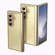 Allytechgroup Case for Samsung Galaxy Z Fold 4 with Screen Protector, Support Wireless Charging Rugged Flip Cover Lightweight Non-Slip Rigid Plastic Anti-Scratch Shockproof Back Shell, Gold