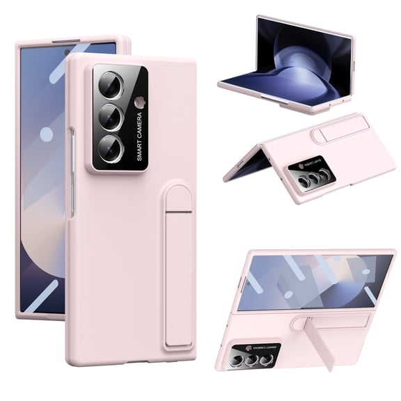 Allytechgroup Case for Samsung Galaxy Z Fold 5 with Kickstand,Built-in Tempered Glass Screen Protector Rugged Slim Design Anti-Scratch Shock-Absorbent Lightweight Non-Slip Glossy Finish, Pink