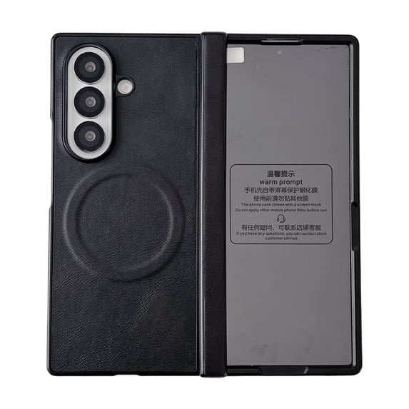 Allytechgroup Case for Samsung Galaxy Z Fold 5 with Screen Protector & Hinge Protection, Compatible with MagSafe Slim PU Leather Lightweight Shockproof Protective Wireless Charging Phone Shell, Black