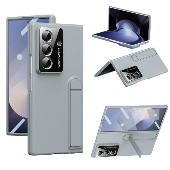 Allytechgroup Case for Samsung Galaxy Z Fold 7 with Kickstand,Built-in Tempered Glass Screen Protector Rugged Slim Design Anti-Scratch Shock-Absorbent Lightweight Non-Slip Glossy Finish, Gray