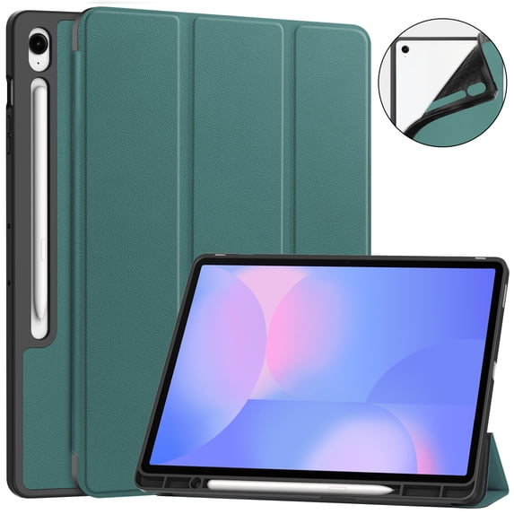 Allytechgroup Case for Samsung Samsung Galaxy Tab S10+ Plus 12.4" SM-X820 X826B, Trifold Stand Slim Fit with S Pen Holder Cover Auto Sleep Wake Protective PU Leather TPU Inner Shell, Darkgreen